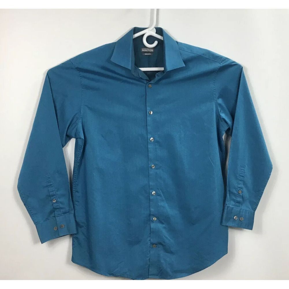 Mens Kenneth Cole Reaction Reg Fit Dress Shirt Aqua Blue Size 16 32-33‎